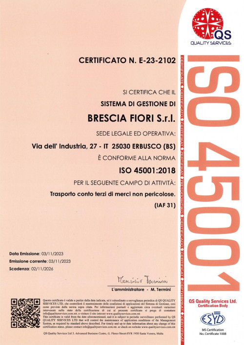 CERTIFICATO QS - BRESCIA FIORI 45001
